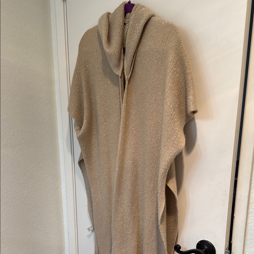 Elegant Tan Wrap Sweater with Hood